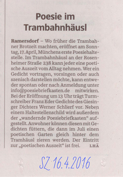 Süddeutsche Zeitung, Poesiebriefkasten